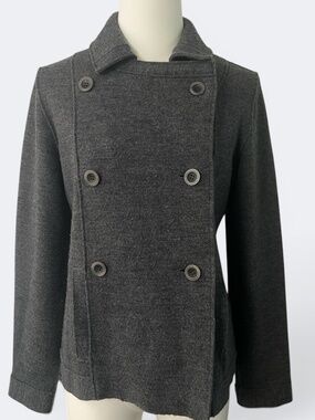 Eileen Fisher Jacket Womens XS Gray Merino Wool Knit Double Breasted Peacoat
